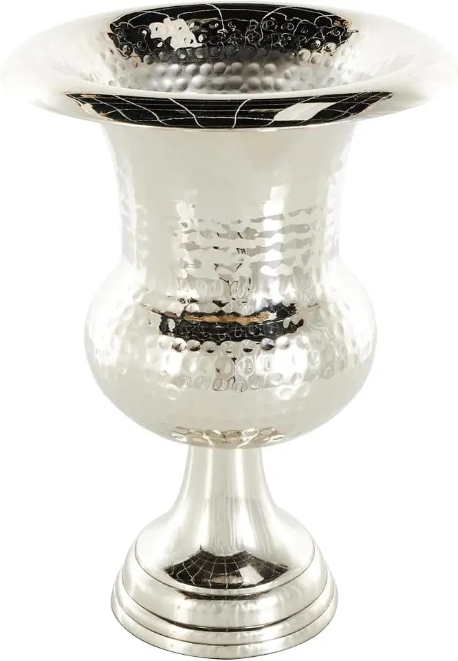 Deco 79 Aluminum Metal Decorative Vase Goblet Inspired Hammered Centerpiece Vase, Flower Vase for Home Decoration 9" x 9" x 13", Silver