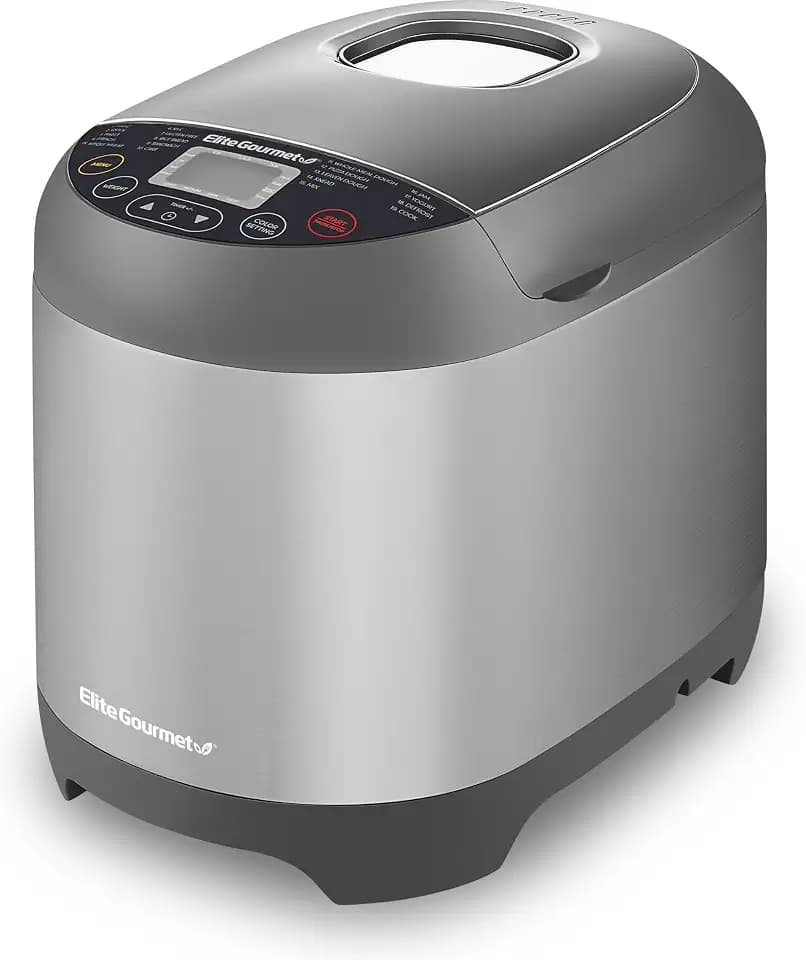 Elite Gourmet 2 Lb Programmable Bread Maker, 3 Sizes, 19 Presets, Stainless