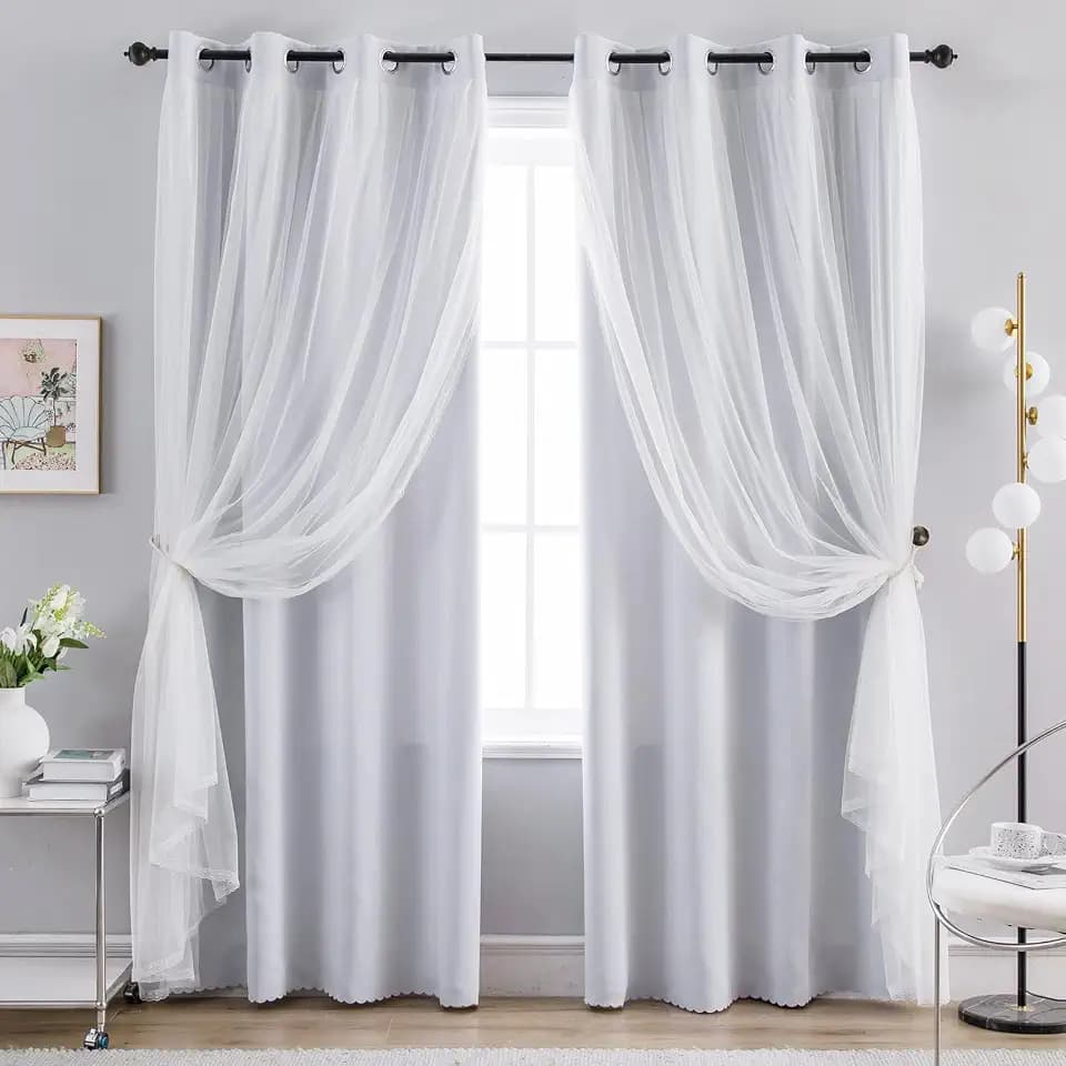 Anytime Double Layer Blackout Curtains 2 Panels,52Wx108L,Greyish White