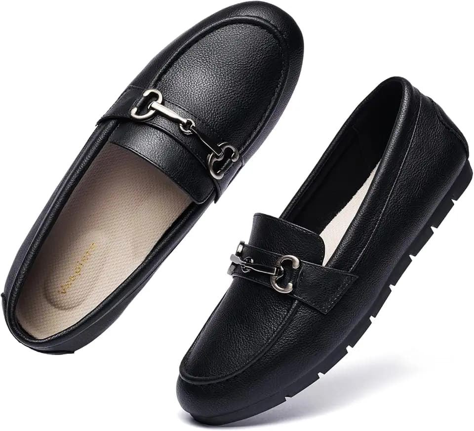 Vespiero Women's Loafers Comfortable Dressy Slip on Flats Penny Loafers for Women Office Work Walking Shoes with Buckles