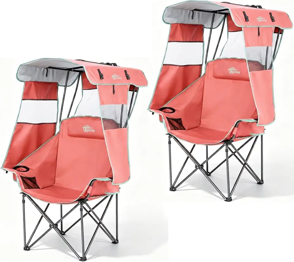 2 Pack Camping Chair with Canopy Shade Beach Chair with UPF 50+ Sun Shade
