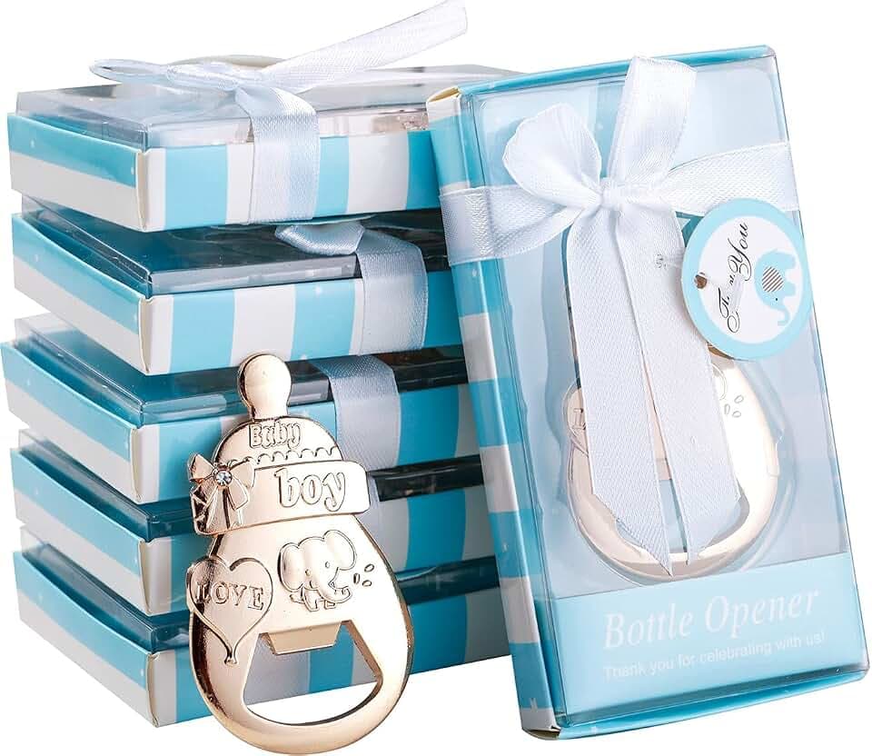 GengGeng 16 pack Boy Baby Shower Favor for Guest Supplies ,Boy Baby Footprint Bottle Opener Keychain,Perfect for PartyWeddingBarBaby Shower (blue, 16)