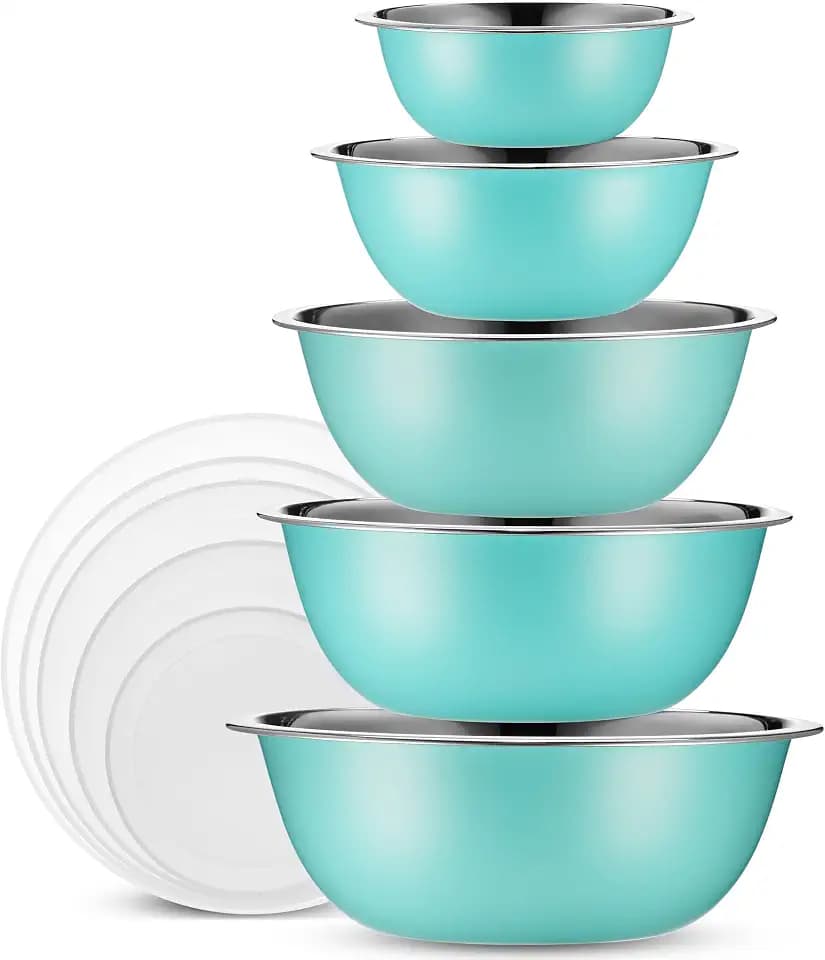 10-Piece Stainless Steel Mixing Bowl Set with Lids for Food Prep & Storage