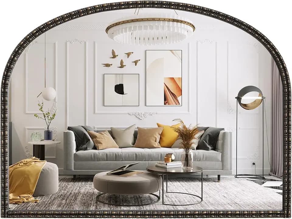 WallBeyond Black&Gold Vintage Mirror for Vanity 32x24 Inch, Gold Antique Mirror with Ornate Frame, Arched Vintage for Bathroom, Living Room, Fireplace, Entryway
