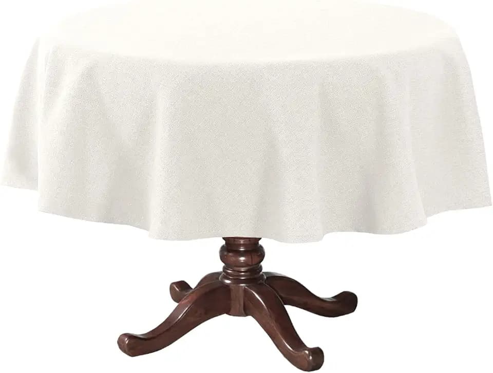 H.VERSAILTEX Linen Textured Tablecloth Round 60 inch Waterproof Decorative Table Cloth for 2-4 People Spill-Proof Linen Look Cover for Party Table Soft and Thick Fabric Wrinkle Free, Heather Beige