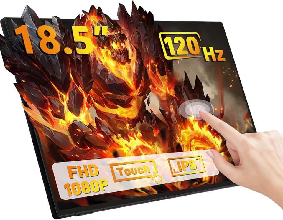 GeeekPi 18,5 Zoll tragbarer Monitor 1920 x 1080 IPS Touchscreen 120Hz 1080P Touch Display mit HDMI USB-C, eingebauten Lautsprechern, Ständer VESA für Xbox PS4/5 Laptop Mac PC