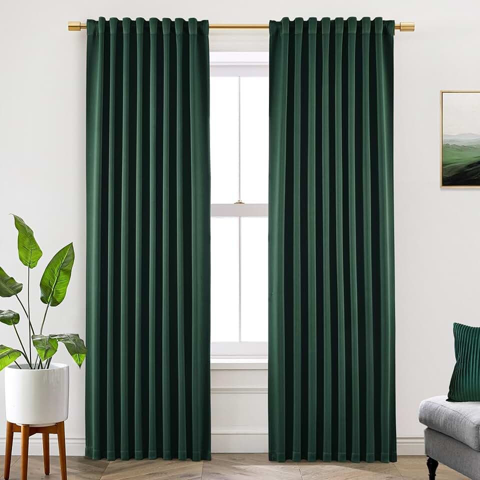 SHINELAND 105 Inch Elegant Pleated Blackout Curtains, Dark Cottagecore Drapes for Living Room Bedroom, Adjustable to 104 106 Inch Long