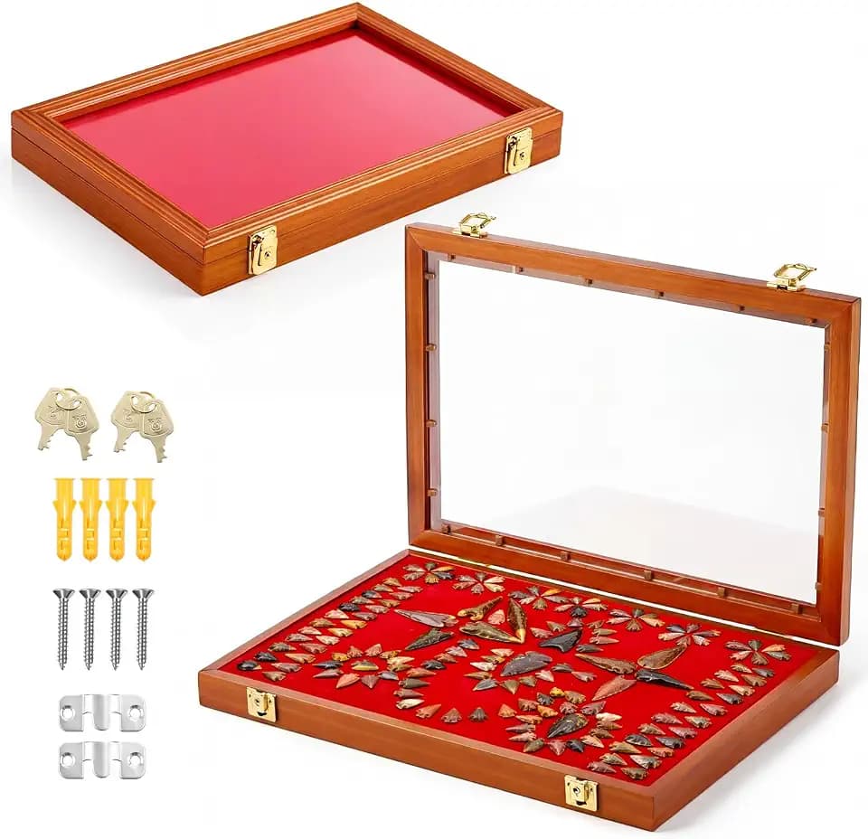 Silipull Wood Shadow Box Display Case with Foam, Oak Finish, 18 x 12 x 2 in