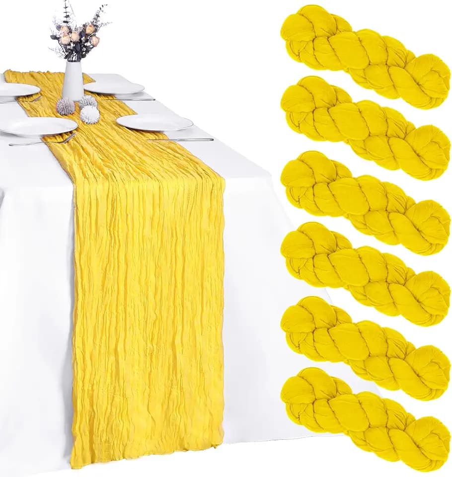 6 Pack Yellow Cheesecloth Table Runner 35 x 120 Inch