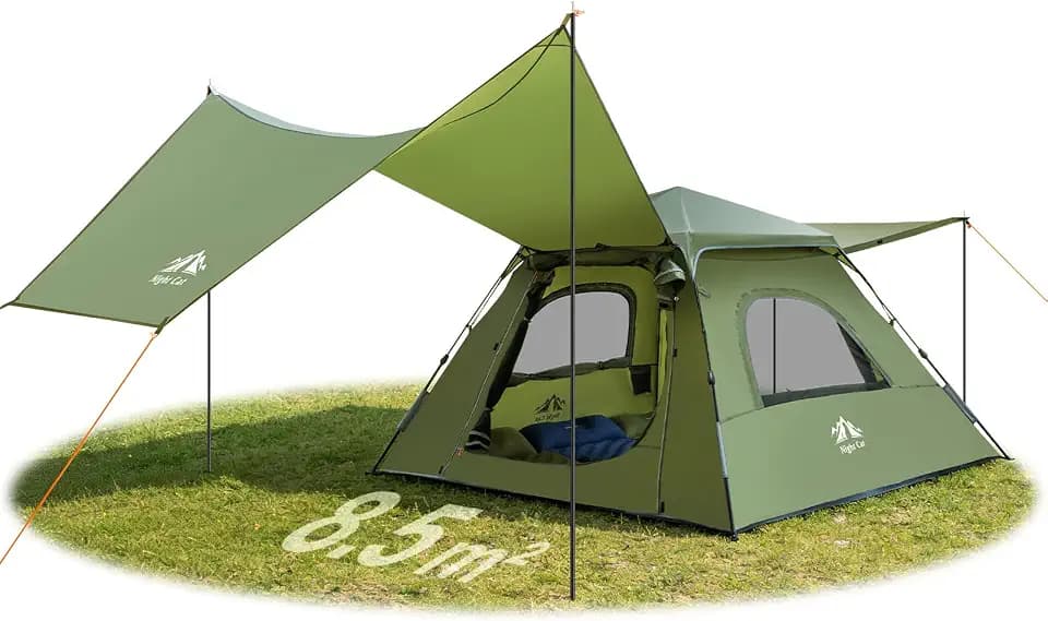 Night Cat 3-Person Camping Tent: Waterproof Instant Cabin Tent with Canopy Tarp for Family, 2-in-1 Canopy Tent with Porch Easy Setup