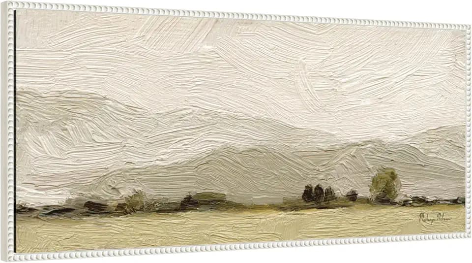 Kate and Laurel Framed Canvas Wall Art Print Petit Views No 8 Panel by Mackenzie Nelson, 40 x 18 Sylvie Beaded White Frame, Rustic Farmhouse, Landscape Art for Wall Decor