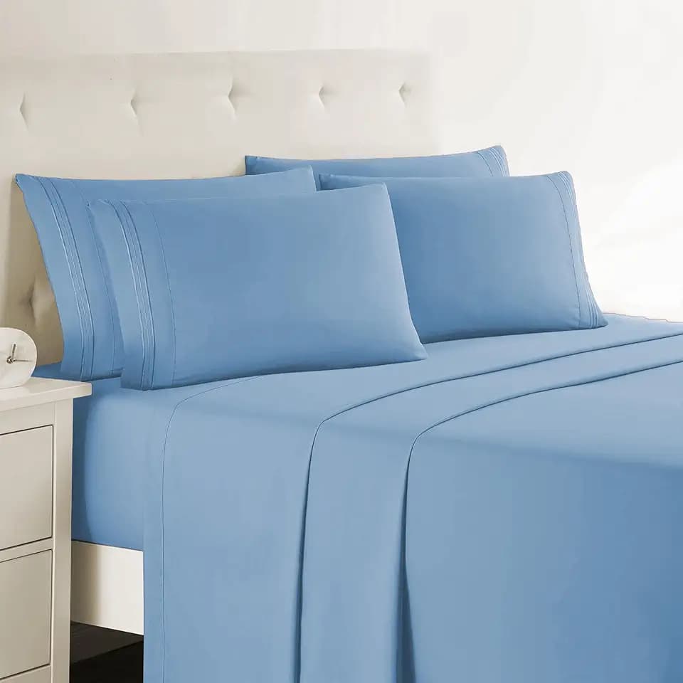 Clara Clark King Sheets, 6 Piece Set - Hotel Luxury Sheets for King Size Bed, Super Soft Bedding Set, King Size, Blue Heaven