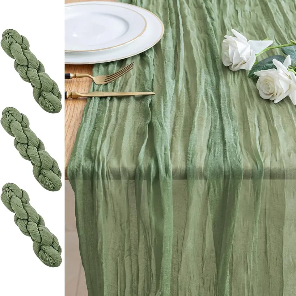 Cheesecloth Table Runner 10FT 3Pcs Sage Green Boho Gauze Sheer Runners
