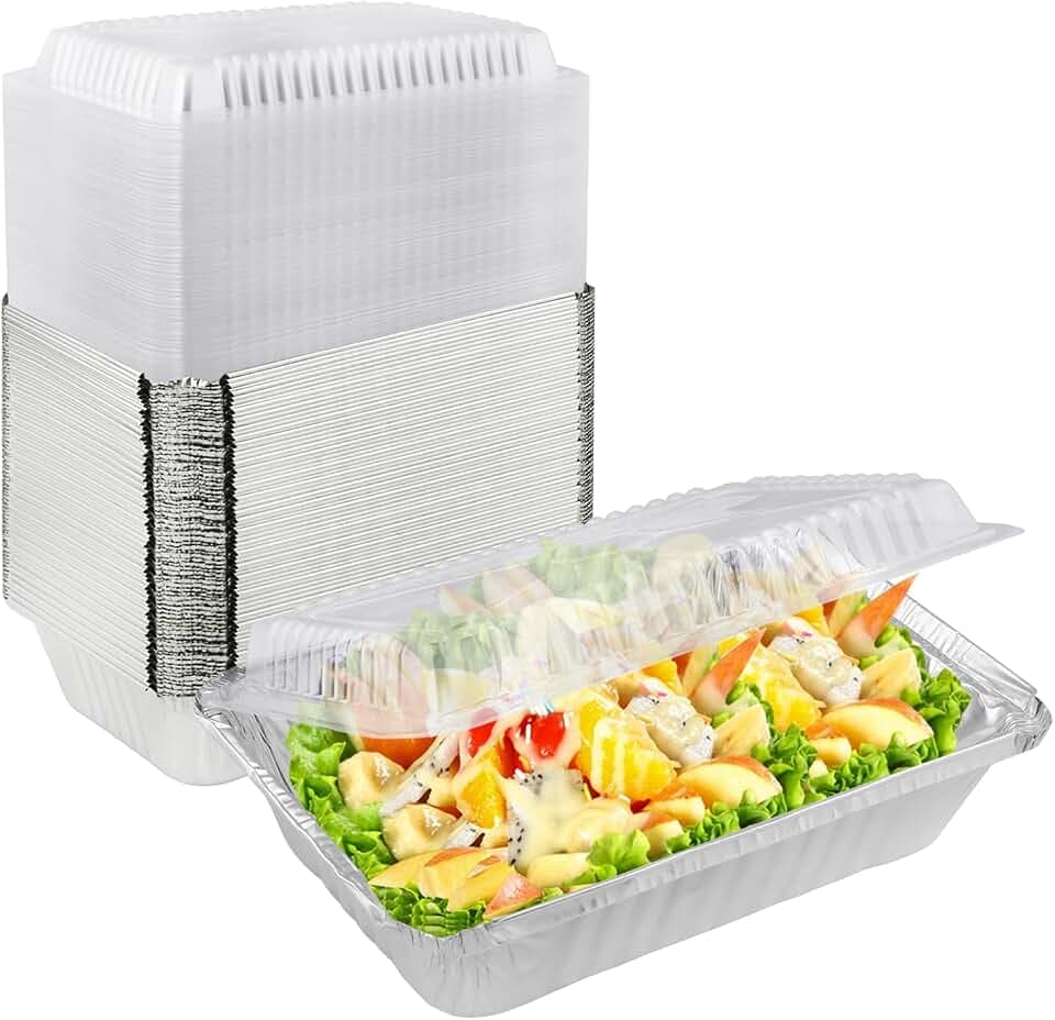 125 Pack 8.5 x 6 Inch Aluminum Foil Pans, Disposable Aluminum Pans With clear Lids for Baking, Food Prepping, Heating, Storing,Prepping Food, Depth 2 Inch