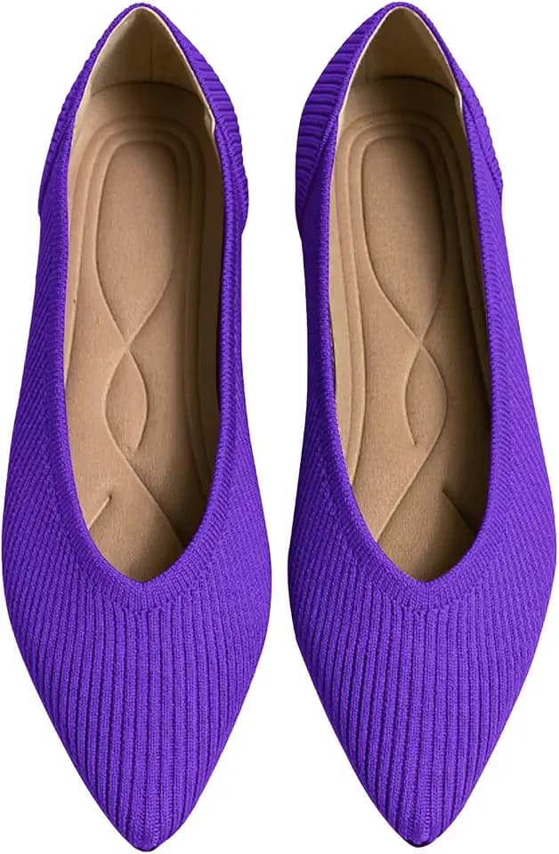 TINGRISE Women's Flats Shoes Pointed Toe Knit Ballet Comfortable Dressy Slip On Flat
