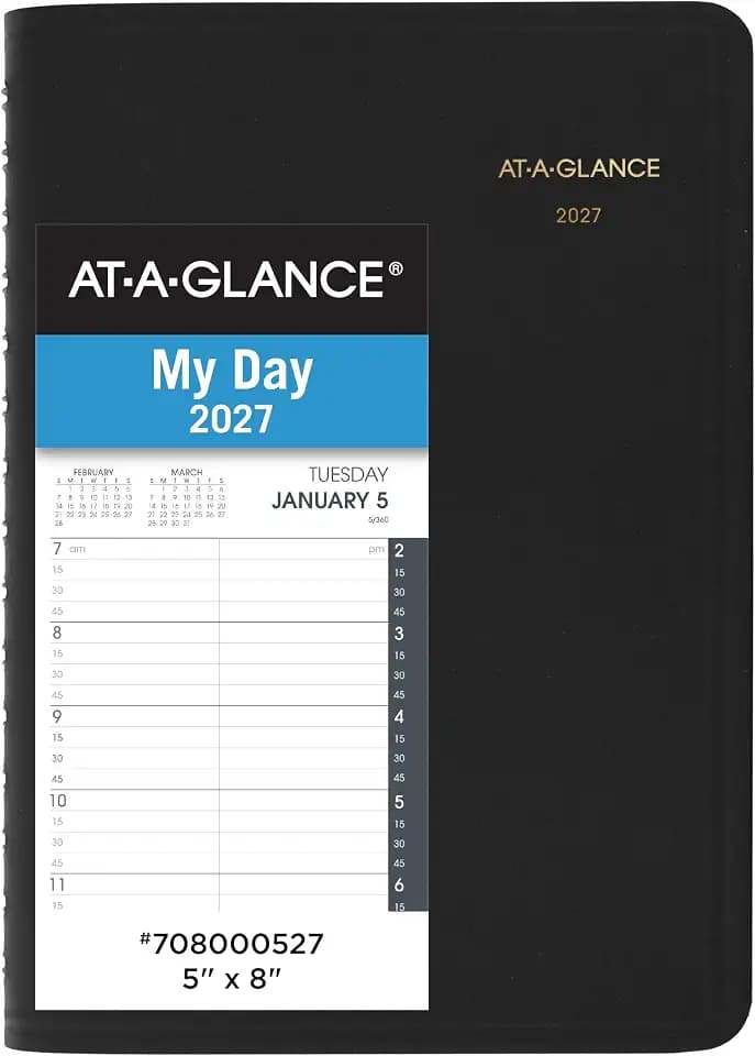 AT-A-GLANCE 2027 Appointment Book Planner, Daily, 5" x 8", Quarter-Hour, Black (708000527)
