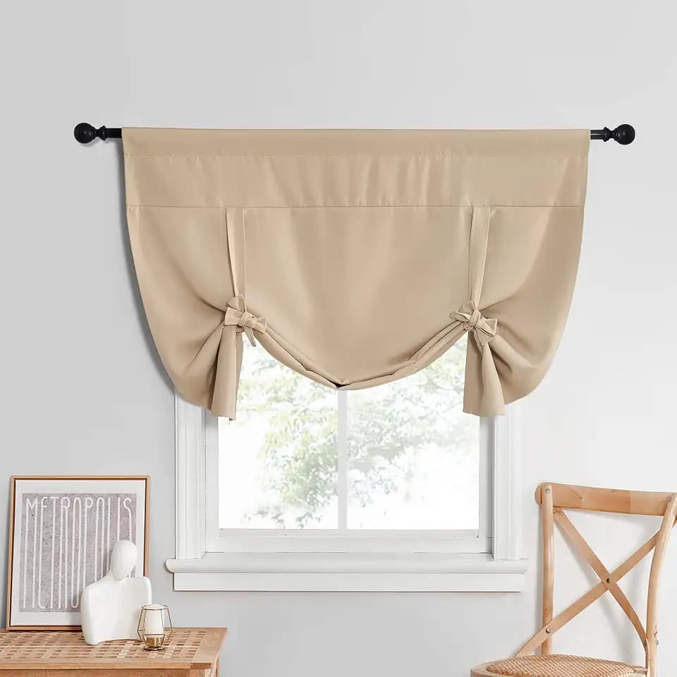NICETOWN Blackout Roman Shades Curtains - Farmhouse Style Kitchen Curtain Window Treatments Tie Up Valance for Bathroom Small Window, 1 Piece, W 52 x L 45 in, Biscotti Beige