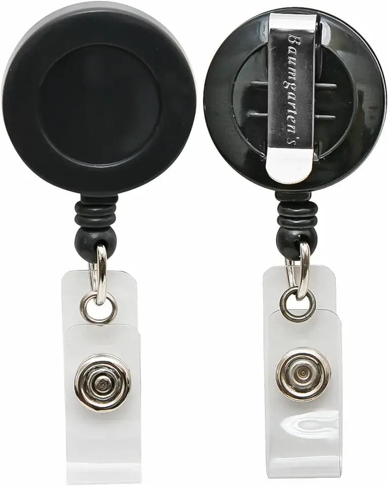 SICURIX Standard ID Badge Reels Round Belt Clip Strap 25 Pack BLACK (68424)