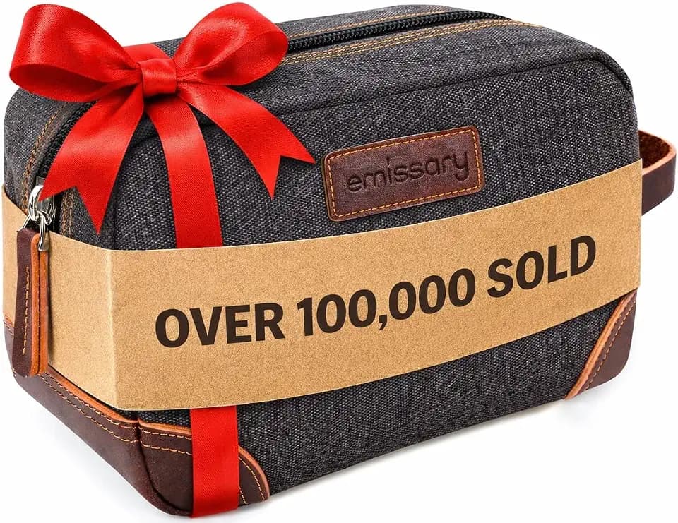 emissary Men's Canvas Travel Toiletry Bag, Leather Dopp Kit - Gray