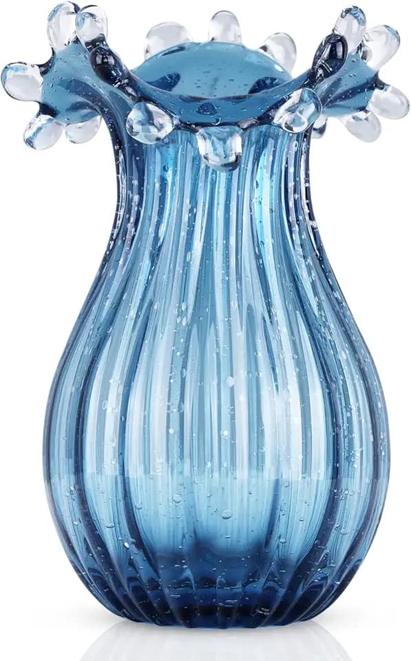 Hand Blown Glass vase, Unique Blue Glass vase, Modern Art Decor, Suitable for Living Room Coffee Tables, Wedding centerpieces, Dining Tables, and Office Centerpiece Floral Arrangements
