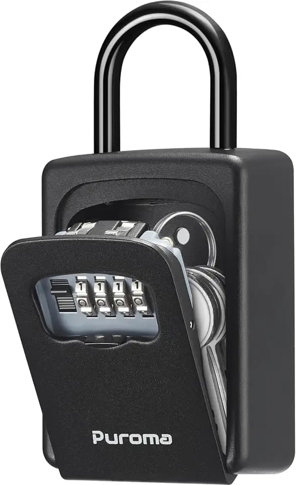 Puroma Key Lock Box Large with Code Lockbox Outdoor Wall Mount 1 Black