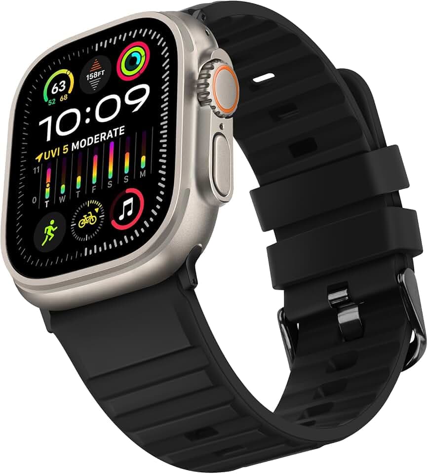Kompatibel mit Apple Watch Armband 49mm 46mm 45mm 44mm 42mm für Damen Herren, Weiches Silikon Sport Armband für Apple Watch Ultra 2 Ultra SE Serie 10 9 8 7 6 5 4, Schwarz