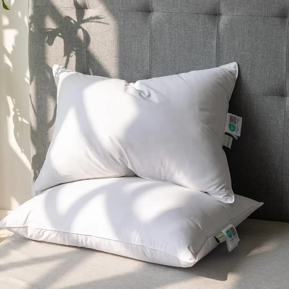 Alanzimo Goose Feathers and Down White Pillows Queen Size Set of 2, Hotel Collection Soft Bed Pillows for Sleeping, 100% Cotton Cover Downproof 20x28