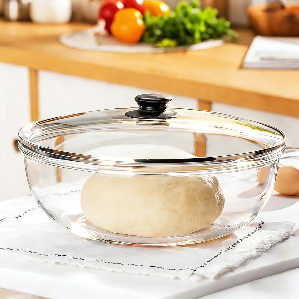 6 QT Large Glass Mixing Bowl with Lid for Sourdough Bread Making & Proofing
