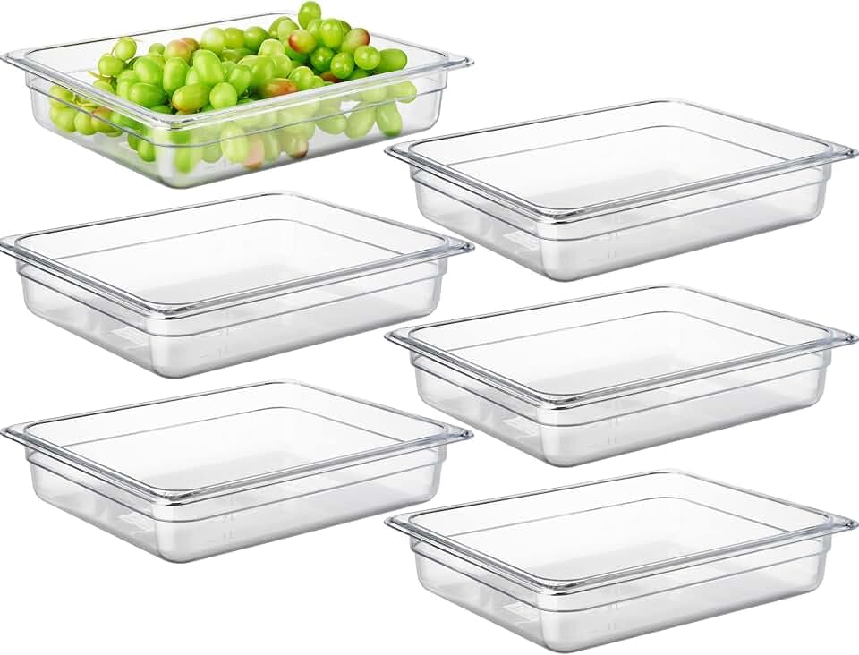 CURTA 6-Pack 1/2 Size 2.5" Deep NSF Polycarbonate Food Pans | Dishwasher & Freezer Safe Clear Container for Prep Tables, Buffet, Salad Bar, Commercial & Home Kitchen