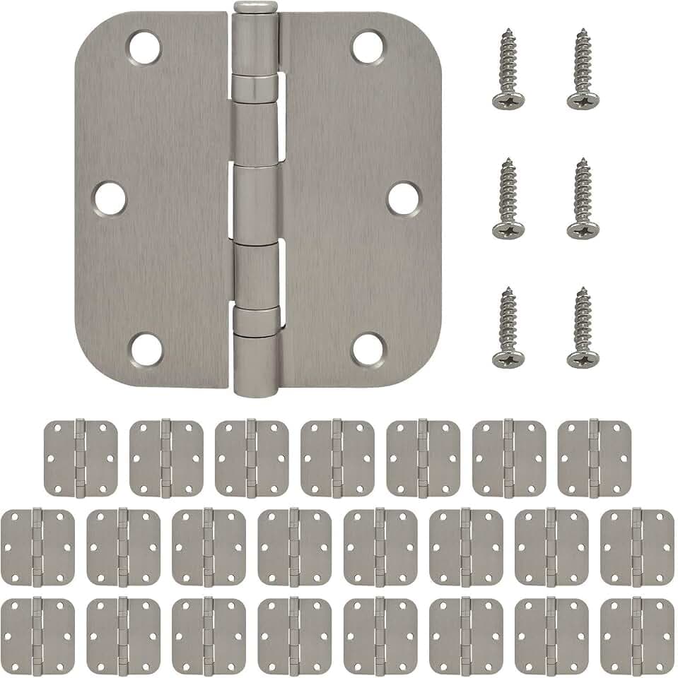 Nuk3y Residential 3 1/2"" x 3 1/2"" Ball Bearing Door Hinge 5/8 Radius (24 Pack, Satin Nickel)