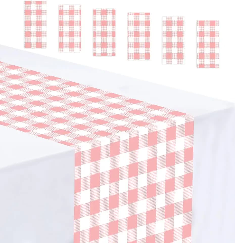 6 Pcs Pink Gingham Table Runner Plastic Checkered Table Runner
