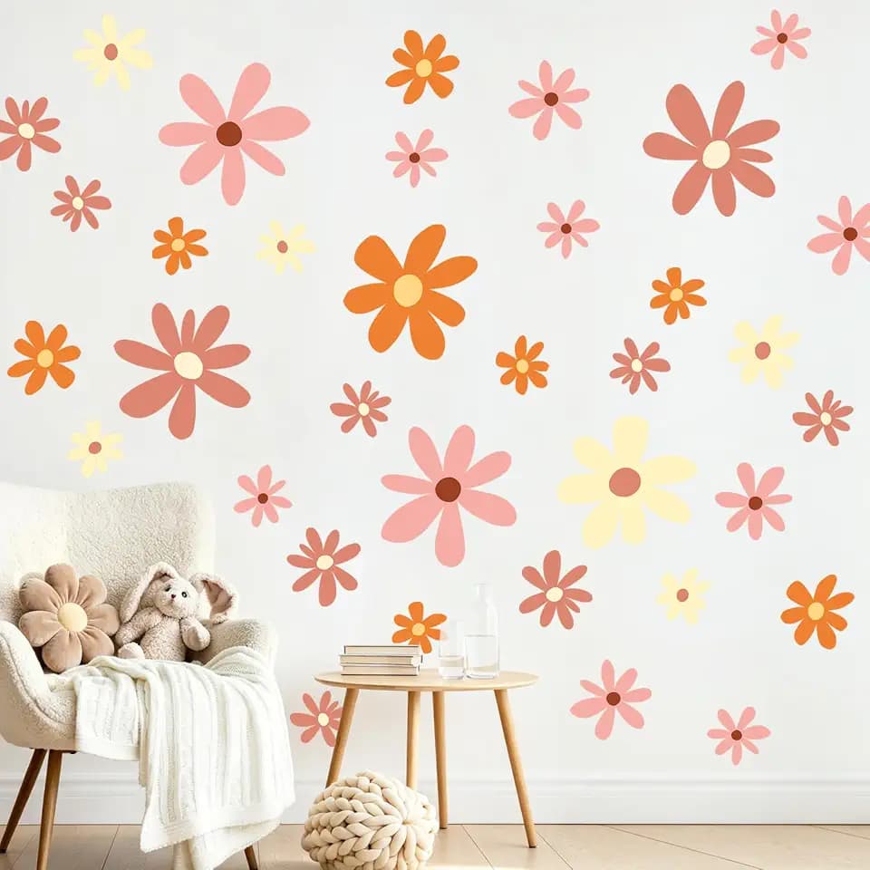 9 Sheets Boho Daisy Flower Wall Decals for Girls Bedroom