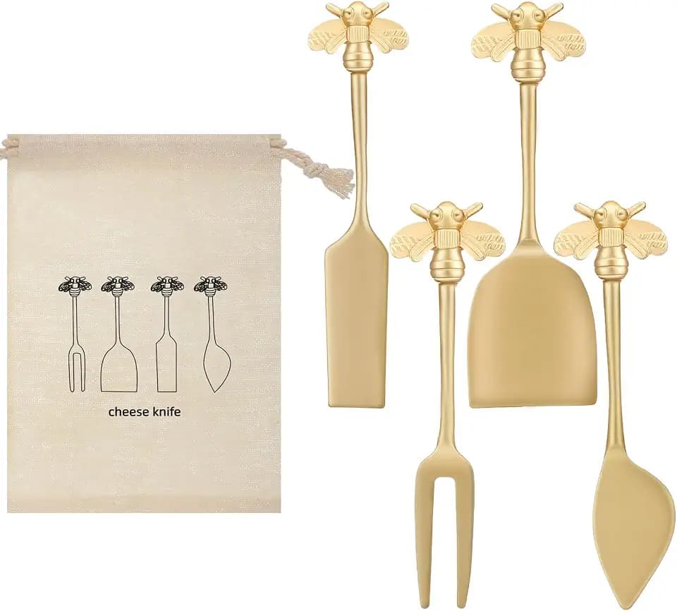 SiliFine Set of 4 Bee Cheese Knives Set with Bag Cheese Spreaders