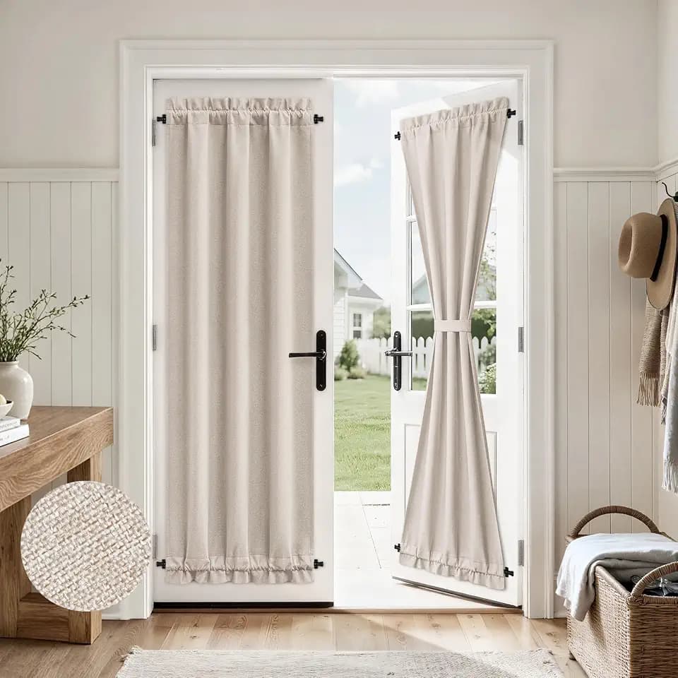 HOMEIDEAS 100% Blackout Linen Door Curtains for French Door 26x80 Inch