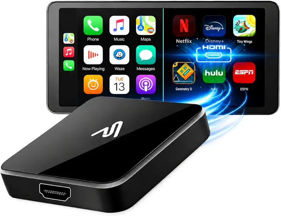 AutoSky Wireless HDMI Adapter für CarPlay & Android Auto - Wandelt kabelgebundenes CarPlay/Android Auto in Wireless-Verbindung - HDMI-Ausgang für kabelloses Video- und Audio-Streaming im Fahrzeug