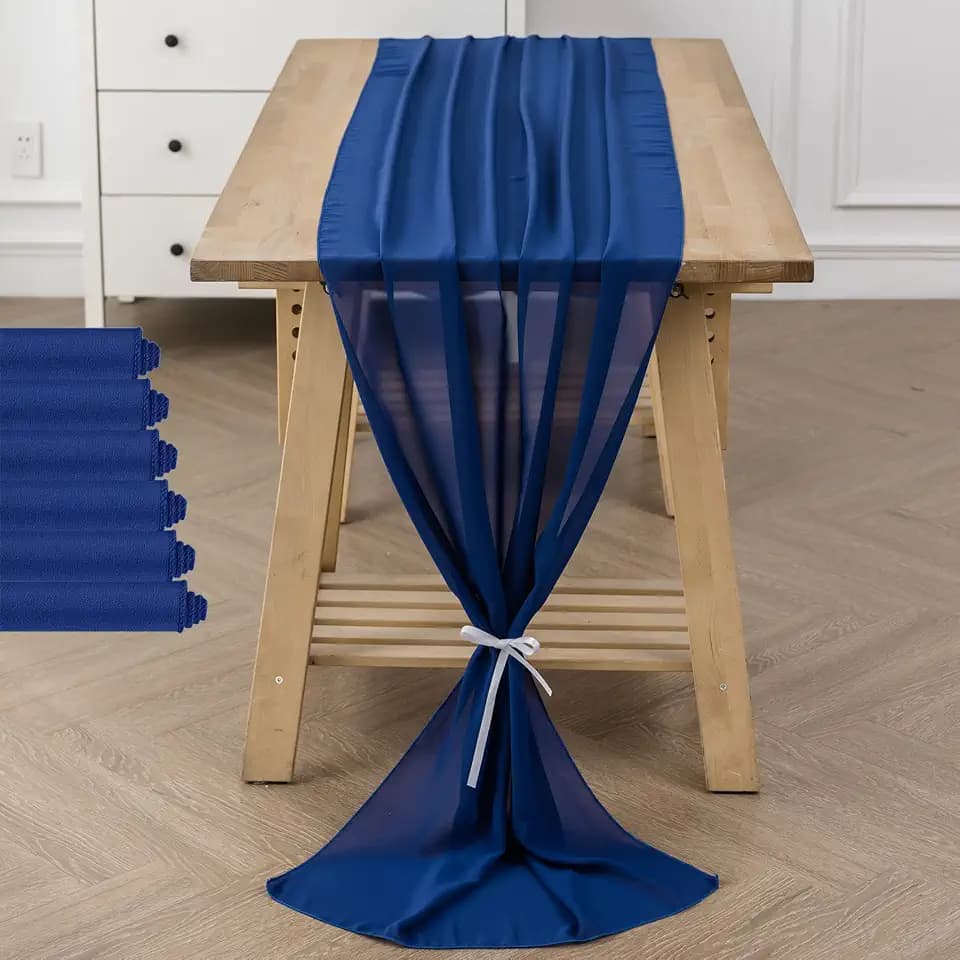 6Pack 10ft Chiffon Table Runner 29x120 Inch Sheer Romantic Table Runner for Wedding Birthday Party Bridal Shower Outdoor Decoration-Royal Blue