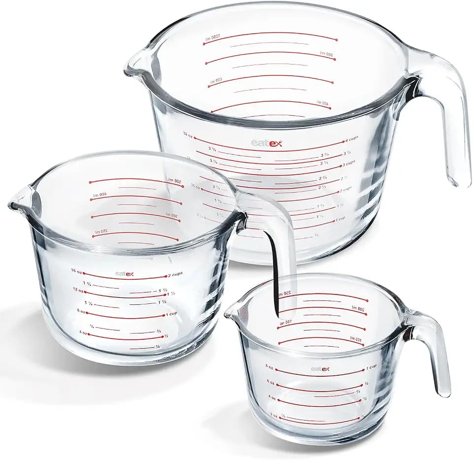 Eatex Glass Measuring Cups Set of 3 - Liquid Measuring Cups, Glass Measuring Cup Set - 1,2,4 Cup Measuring Cup - Dishwasher Oven, Microwave Safe Measure Cups