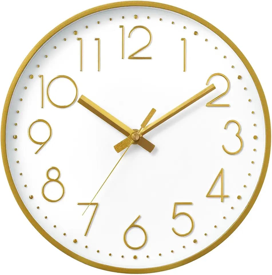 DAXSMY Wall Clock 8 Inch Gold Decorative, Battery Operated Silent