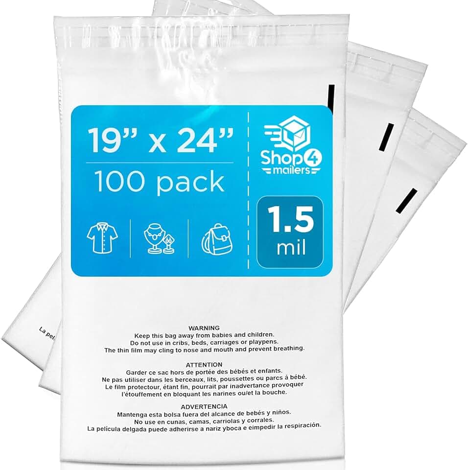 100 Count 19x24 Clear Poly Bags with Suffocation Warning, 1.5 Mil
