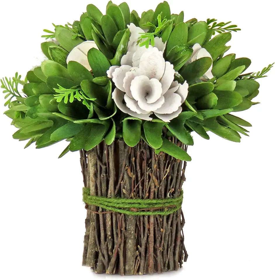 National Tree Company Artificial Floral Bundle, Cream, Decorated with Floral Blooms, Twig Base, Spring Collection, 9 Inches