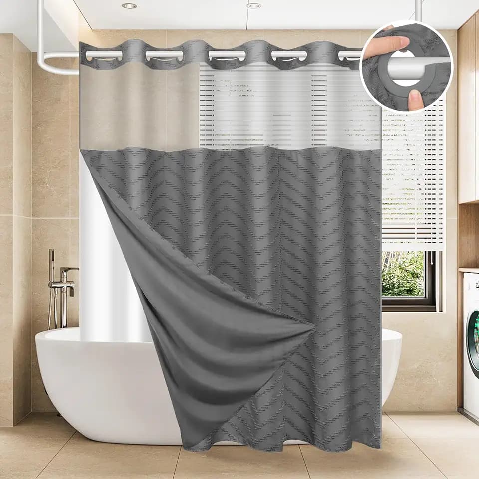 FADOTY Grey No Hook Shower Curtain Set with Snap in Liner, 71'' x 74''