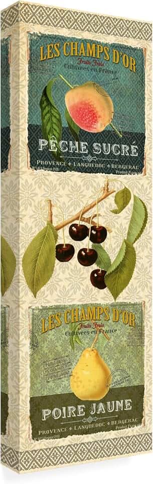 Wrapped Canvas Wall Art - Gail Fraser 'Fruits Francais - Vertical Panel' Wall Art for Living Room, Bedroom, or Office Décor - 8x24