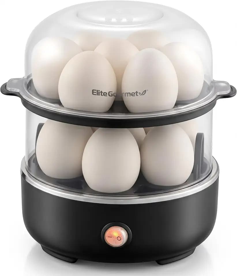 Elite Gourmet 14-Egg Two-Tier Egg Cooker, Steel Plate, Auto Shut-Off