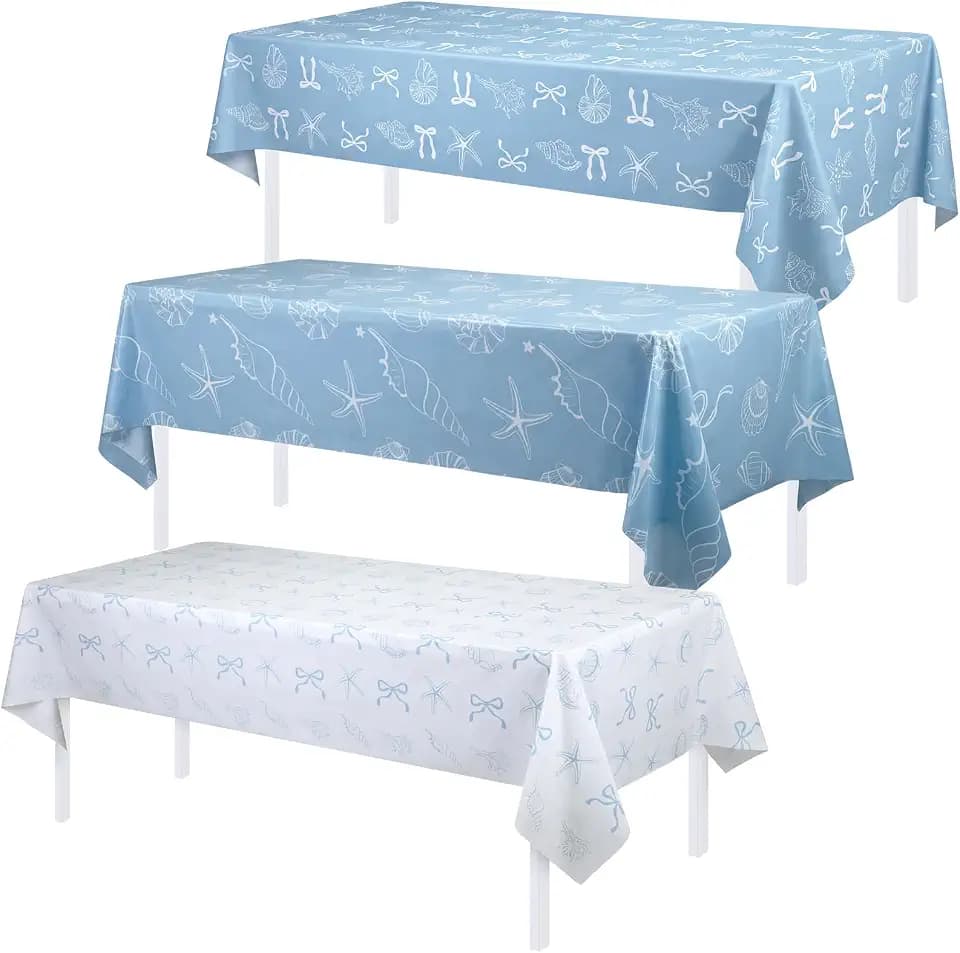 3 Pcs Blue Bow Starfish Seashell Tablecloth Coastal Beach Party Decorations
