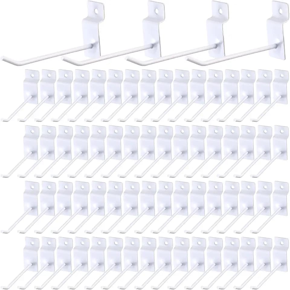 Moxweyeni 100 Pack Slatwall Hooks for Retail Garage Metal,4 Inch,White