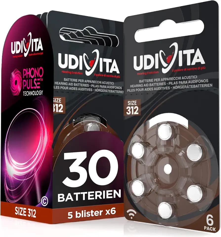 30 Udivita Batterien für Hörgeräte, Größe 312, Zink-Luft, 5 Blister mit 6 Batterien