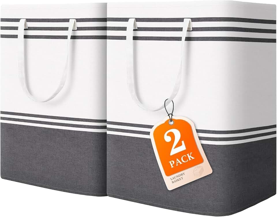2 Pack Large Home Laundry Basket, Laundry Hamper, Freestanding Waterproof Dirty Clothes Bag, Tall Clothes Hamper - Extended & Reinforced Handles for College Dorm, Family (Light Grey/100L)