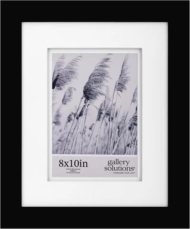 Gallery Solutions 8x10 Black Picture Frame with Real Glass, Display 5x7 with Double Mat or 8x10 Without Mat, Wall or Tabletop