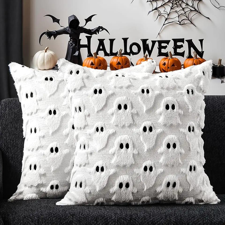DFXSZ Halloween Pillow Covers 20x20 inch 2Pcs White Ghost Halloween Decor