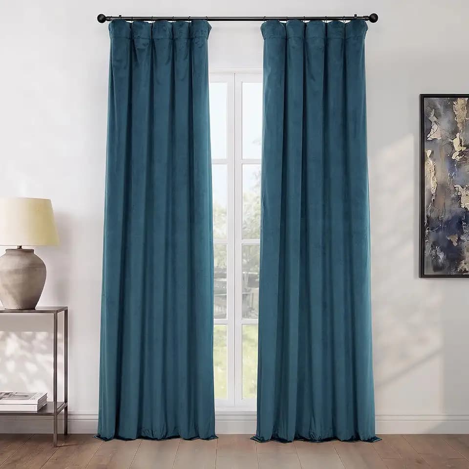 Plush Velvet Curtains for Living Room (1 Panel) - 50W x 108L, Avalon Blue